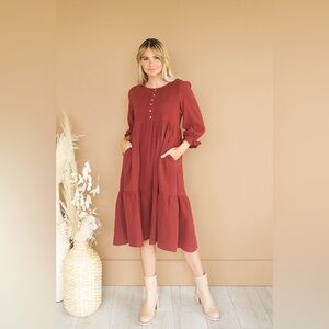 SANDRA BURNT RED DRESS - MCO - MATERNITY FRIENDLY